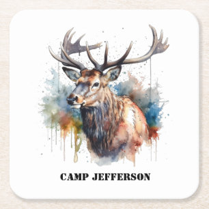 Porta-copo De Papel Quadrado Retrato de Elk Maiúsculo de Aquarela, personalizad