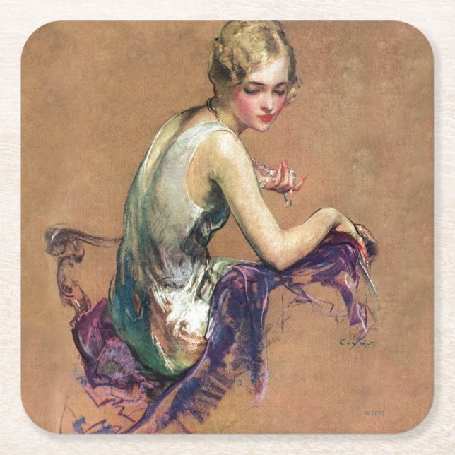 Porta-copo De Papel Quadrado Retrato de Pastel (Frente)