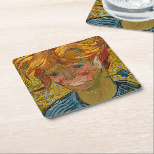 Porta-copo De Papel Quadrado Retrato de um Jovem com Cornflower, Van Gogh