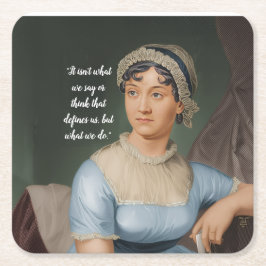 Porta-copo De Papel Quadrado retrato e citação de Jane Austen