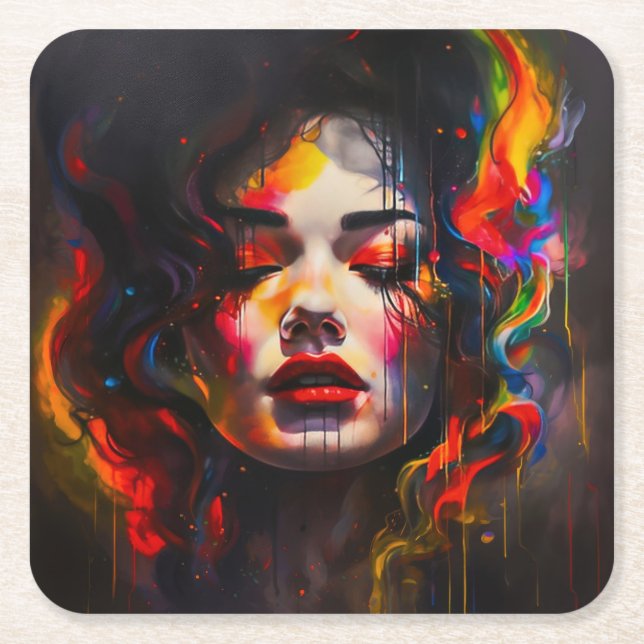 Porta-copo De Papel Quadrado Retrato Surreal Negrito (Frente)