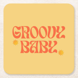 Porta-copo De Papel Quadrado Retro 70s Mostarda Laranja Hippie Groovy Baby
