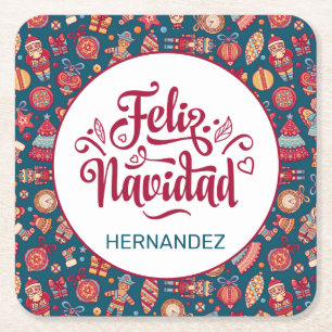 Porta-copo De Papel Quadrado Retro Feliz Navidad Personalizado