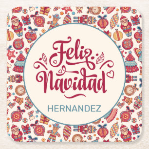 Porta-copo De Papel Quadrado Retro Feliz Navidad Personalizado