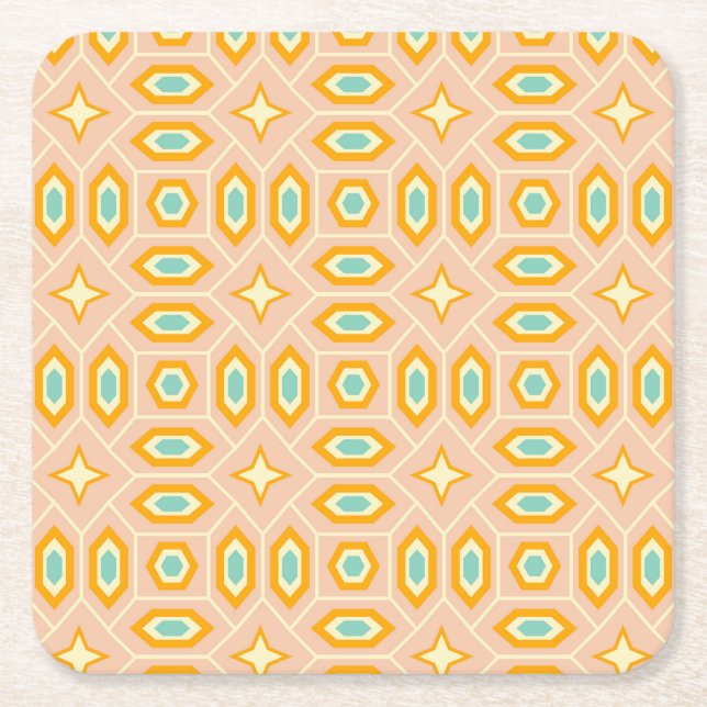 Porta-copo De Papel Quadrado Retro geometric pattern with hexagons and stars (Frente)