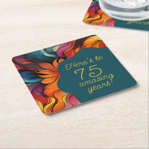 Porta-copo De Papel Quadrado Retro Modern Teal Orange 75º aniversário