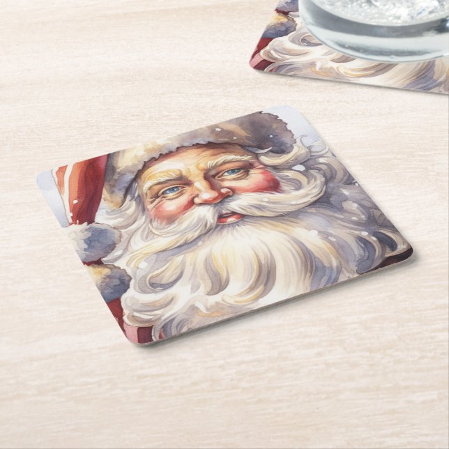 Porta-copo De Papel Quadrado Retro Papai Noel num Natal Red Hat (Inclinado)