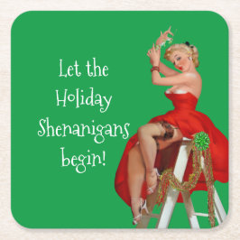 Porta-copo De Papel Quadrado Retro Pinup Natal em Shenanigans