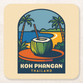 Porta-copo De Papel Quadrado Retro Viagens vintage Ilha Koh Phangan Tailândia