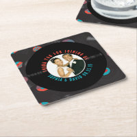 Retro Vinyl Record Wedding Foto de Favor Obrigado