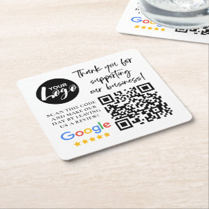 Porta-copo De Papel Quadrado Revisões do Google Obrigado Logotipo Código QR