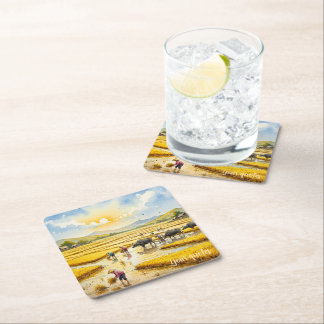 Porta-copo De Papel Quadrado Rice Harvest Village Wall Art