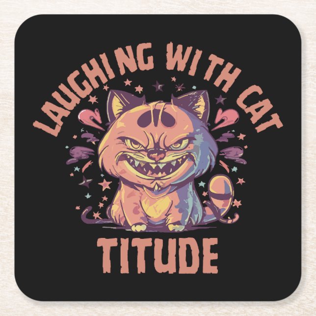 Porta-copo De Papel Quadrado Rindo com Atitude de Gato (Frente)