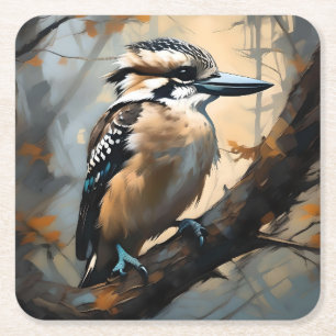 Porta-copo De Papel Quadrado Risos charmosos: Kookaburra na pintura a óleo