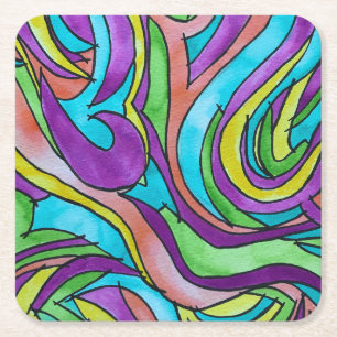 Porta-copo De Papel Quadrado Ritmo de Cor - Arte Abstrata em Aquarela Pintada à