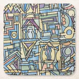 Porta-copo De Papel Quadrado Ritmo Em Azul-Arte Geométrica Moderna em Aquarela