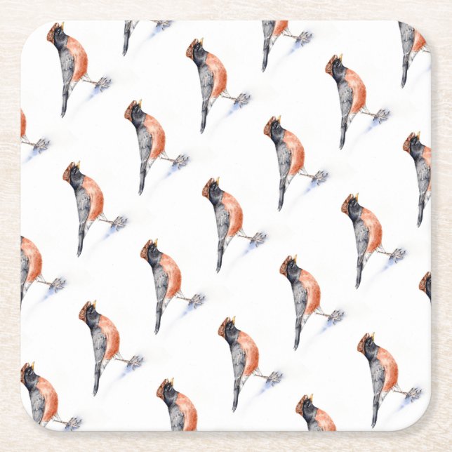 Porta-copo De Papel Quadrado Robin Bird em Chapéu (Frente)