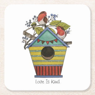 Porta-copo De Papel Quadrado Robins Com Azeberries E Birdhouse