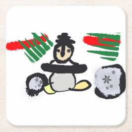 Porta-copo De Papel Quadrado Roca de pinguim Natal 