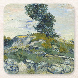 Porta-copo De Papel Quadrado Rochas com Carvalho, Pintura a Óleo de Van Gogh