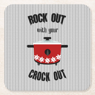 Porta-copo De Papel Quadrado Rock Out com seu Crock Out Vermelho Listra Preta