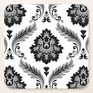 Porta-copo De Papel Quadrado Rococo Damask Padrão Grande Cinza Preto Branco