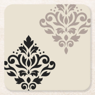 Porta-copo De Papel Quadrado Rolar Damask Art I Black Taupe Cream