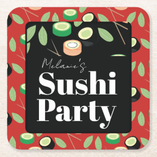 Porta-copo De Papel Quadrado Rolos de Aniversário de Sushi