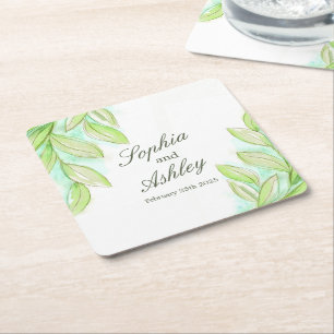 Porta-copo De Papel Quadrado Rolos de casamento personalizados com folhas de aq