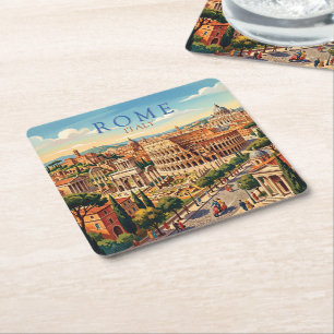 Porta-copo De Papel Quadrado Roma Itália Colosseum Viagem Arte Vintage