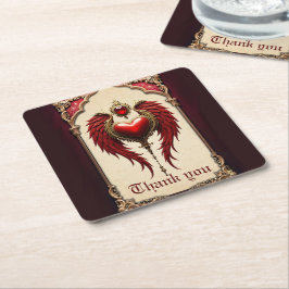 Porta-copo De Papel Quadrado Romance venenoso com coração e asas.