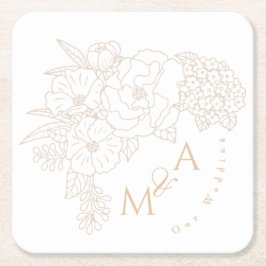 Porta-copo De Papel Quadrado Romantic Wedding Peonies Ivory White
