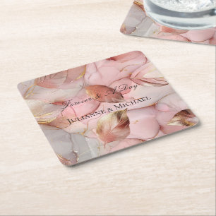 Porta-copo De Papel Quadrado Romântica Rosa Bege Rosa Folha de Ouro Chuva de No