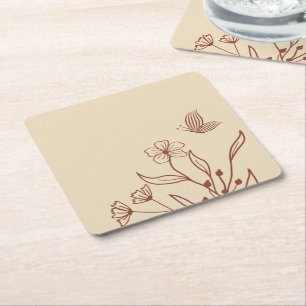 Porta-copo De Papel Quadrado Romântico elegante terracota floral casamento