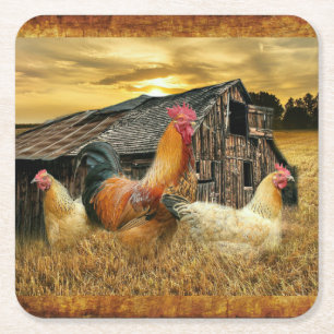 Porta-copo De Papel Quadrado Rooster Hens Russo Barn Coop