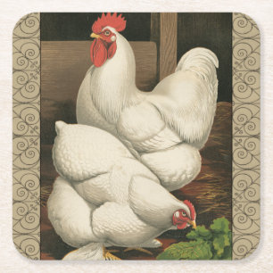 Porta-copo De Papel Quadrado Roosters & Hen fora da Casa Hen com Fronteira Bran