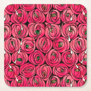 Porta-copo De Papel Quadrado Rosa Art Nouveau Rennie Macintosh Graphic