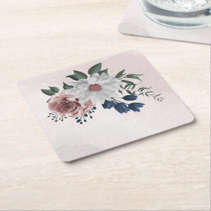 Porta-copo De Papel Quadrado rosa azul branco floral verde casamento