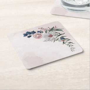 Porta-copo De Papel Quadrado rosa azul branco floral verde casamento