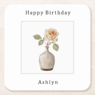 Porta-copo De Papel Quadrado Rosa Bege em Vaso Aniversário