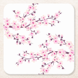 Porta-copo De Papel Quadrado Rosa Branco Flor de Cerejeira