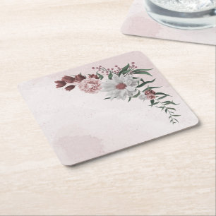 Porta-copo De Papel Quadrado rosa canela rosa branco floral