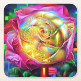 Porta-copo De Papel Quadrado Rosa do Arco-Íris Psicodélico