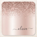 Porta-copo De Papel Quadrado Rosa Dourado - Nome do Monograma do Metal com Lant<br><div class="desc">Rosa Dourado - Portas copos De Papel De Nome De Monograma Com Folha Cor-De-Rosa Esbranquiçada Folha De Folha Metálica Com Brilho. Isso faz a formatura perfeita, aniversário, casamento, chá de panela, aniversário, chá de fraldas ou presente de festa de solteira para alguém que ama luxo de vidro e estilos quíticos....</div>