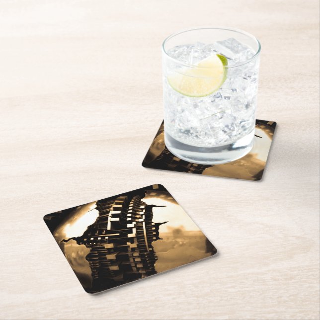 Porta-copo De Papel Quadrado Rosa Dourado Steampunk (Insitu)