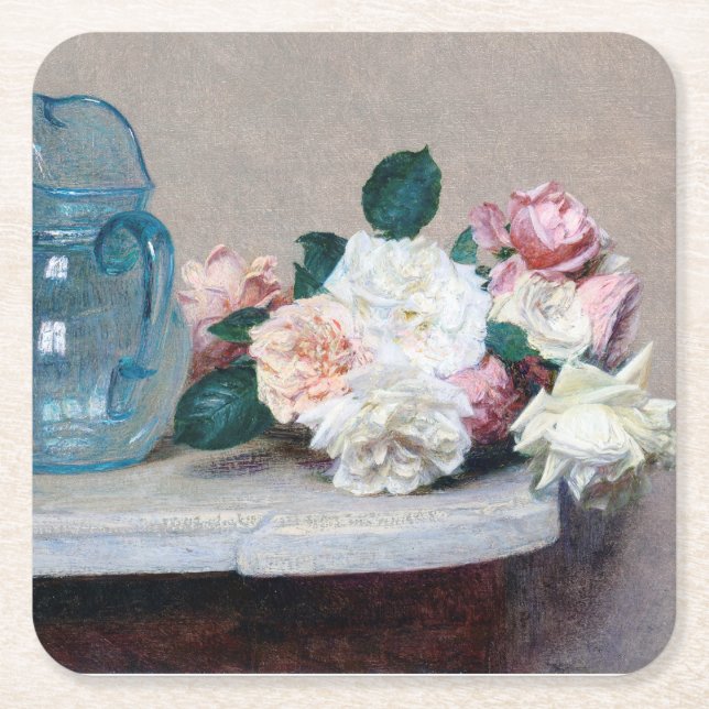 Porta-copo De Papel Quadrado Rosa e Glass Jug, Henri Fantin-Latour (Frente)