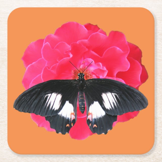 Porta-copo De Papel Quadrado Rosa e Swallowtail (Frente)