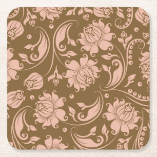Porta-copo De Papel Quadrado Rosa e teste padrão floral de Brown