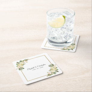 Porta-copo De Papel Quadrado Rosa elegante Branca de Casamento Personalizado