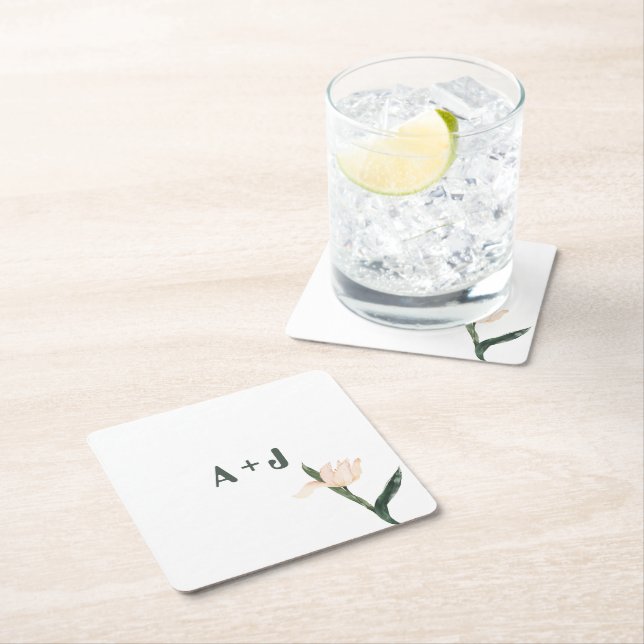 Porta-copo De Papel Quadrado Rosa floral moderno (Insitu)